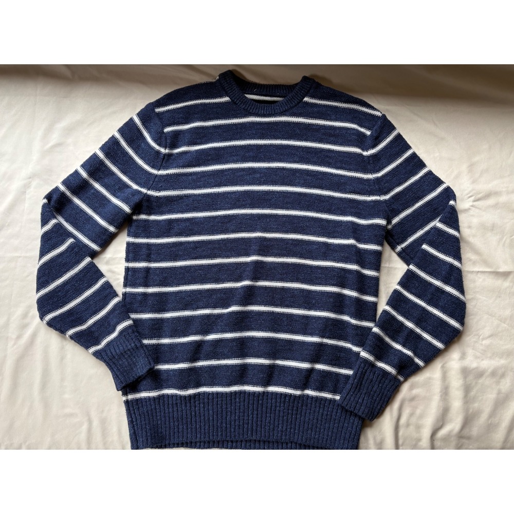 Gap Women Navy Blue White Striped Cotton Knit Crewneck Sweater Small 982151